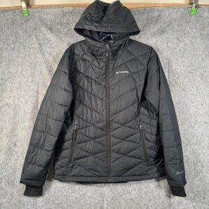 Columbia Jacket Womens Large Black Omni Heat Hooded Quilted Puffer Winter